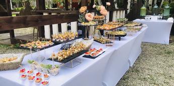 Сытный фуршет на 35 гостей с разнообразными горячими закусками